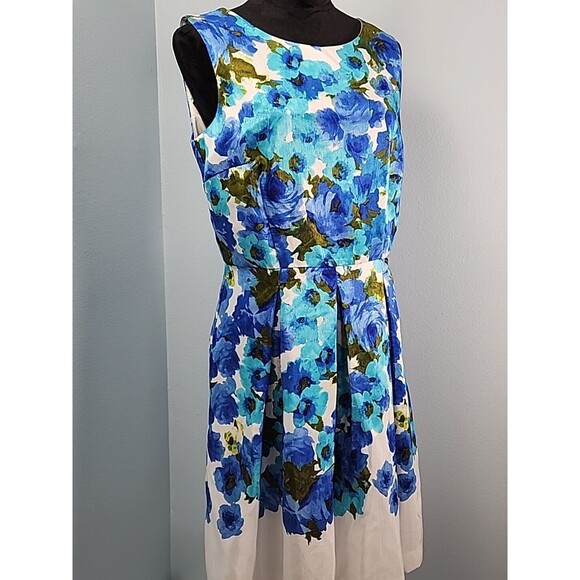 Karin Stevens A-line Dress Sleeveless Floral Rear Zip Size 10 Spring Garden - Picture 2 of 13